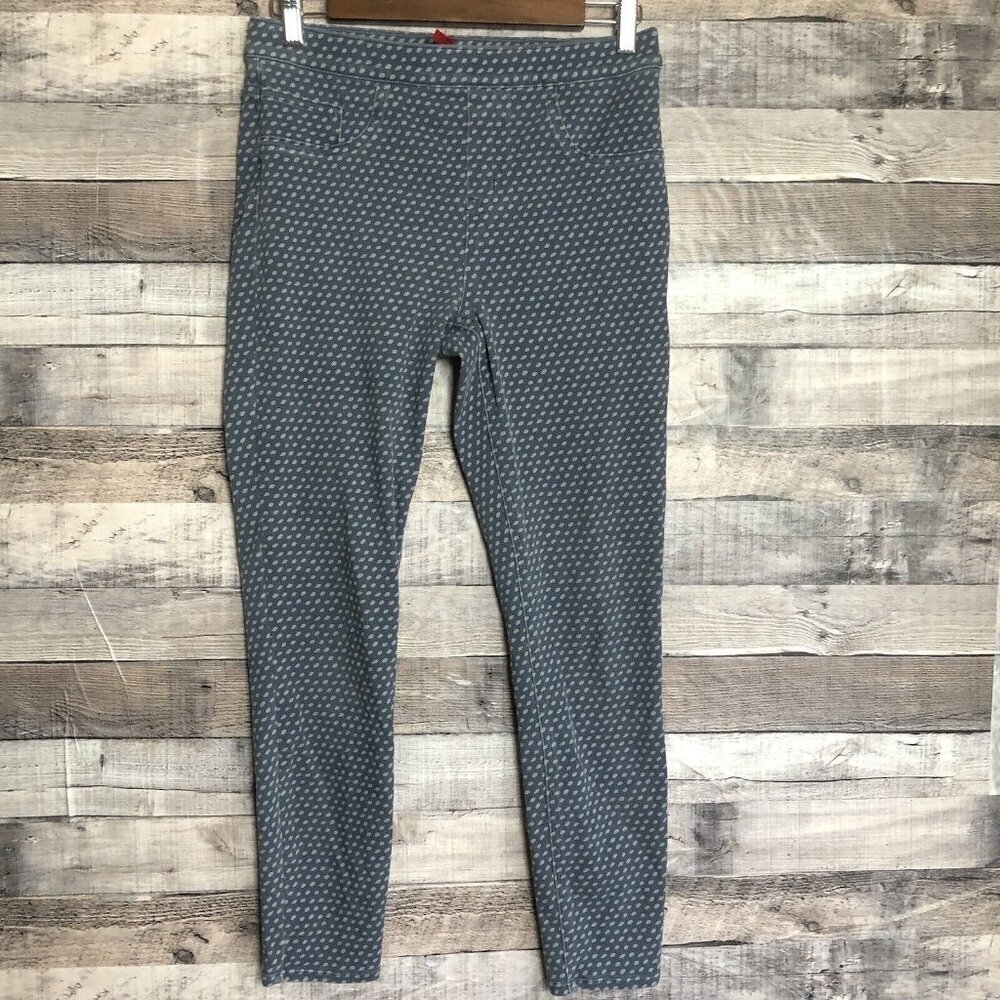 SPANX Pull On Pant Jeggings Mid Rise Medium Blue Denim Polka Dot Stretch